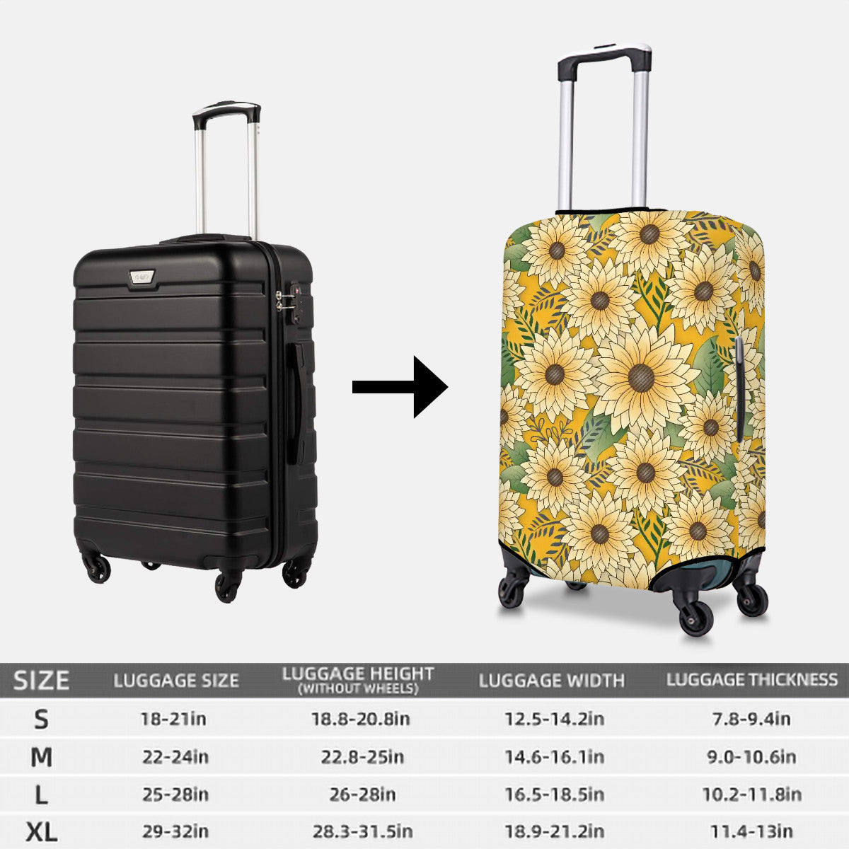 Thickened Luggage Cover | Bold Floral Design Yellow Sunny Sunflower Garden
