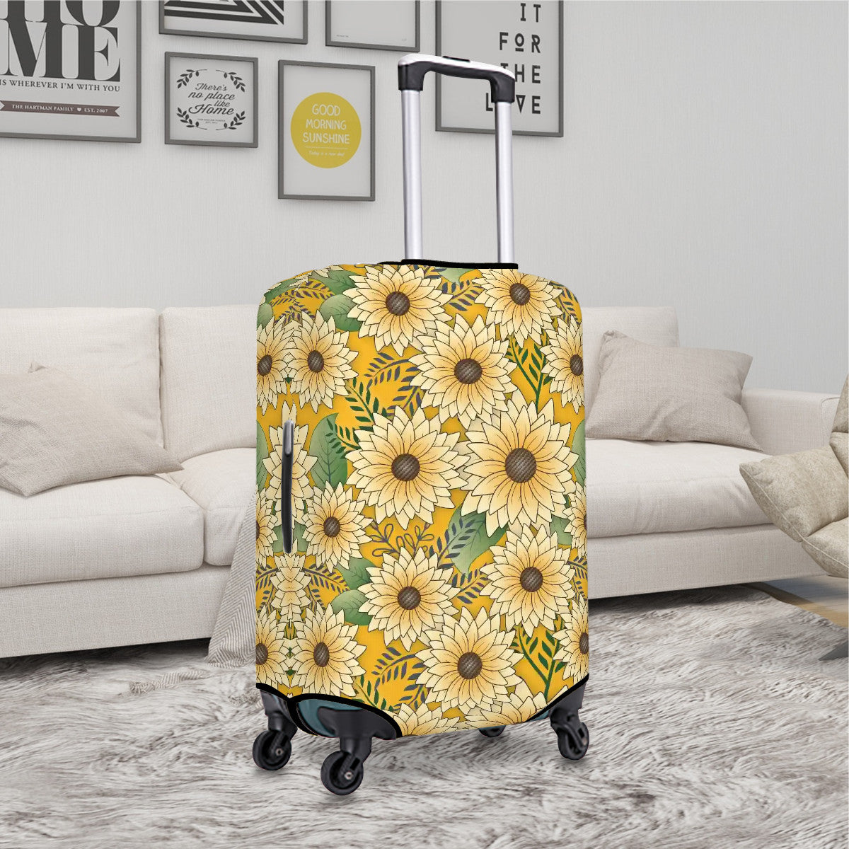 Thickened Luggage Cover | Bold Floral Design Yellow Sunny Sunflower Garden