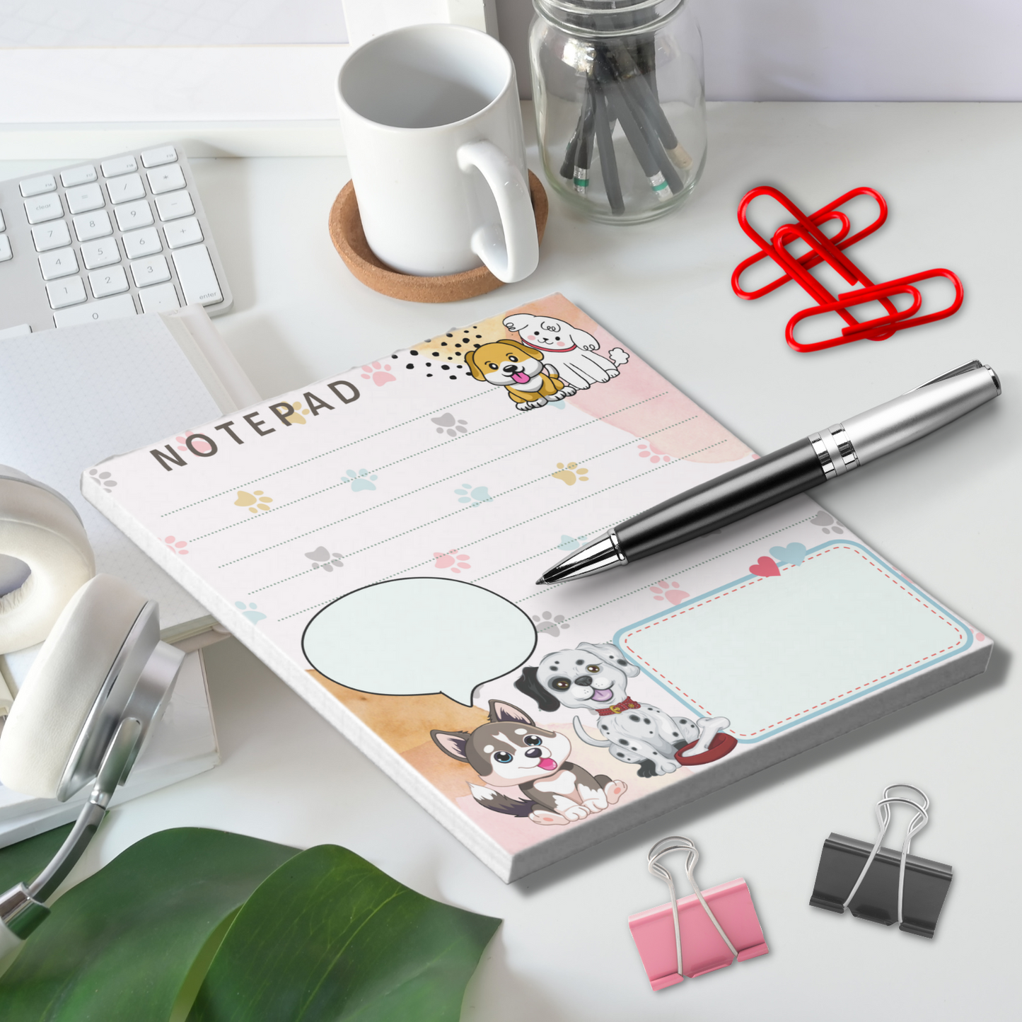 Notepad (Small) | Cute Dogs Paw Print Background Themed
