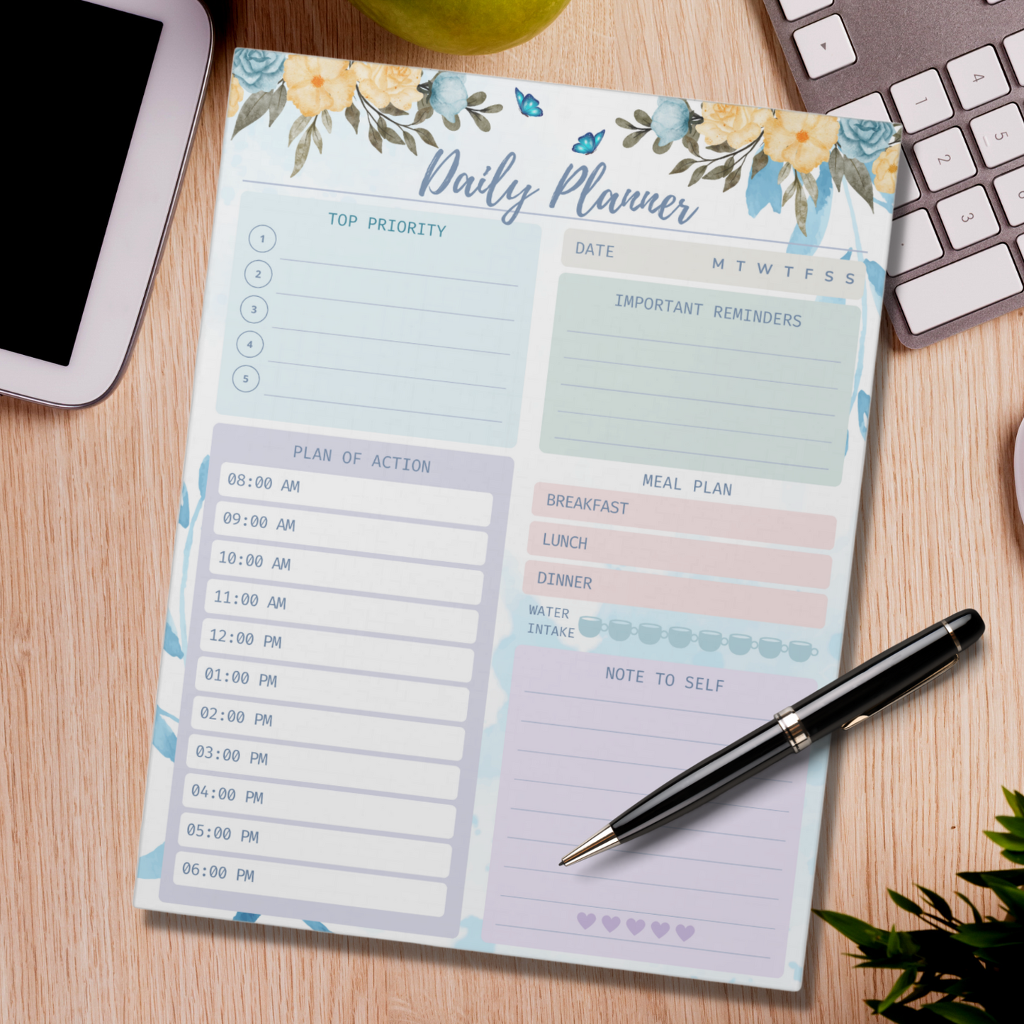 Notepad (Large) | Daily Planner Simple Elegant Flower Multicolored