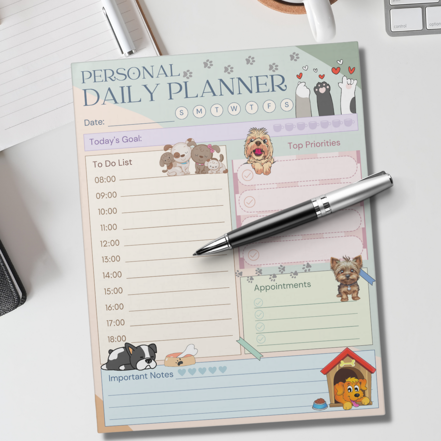Notepad (Large) | Personal Daily Planner Cute Dog Multicolored