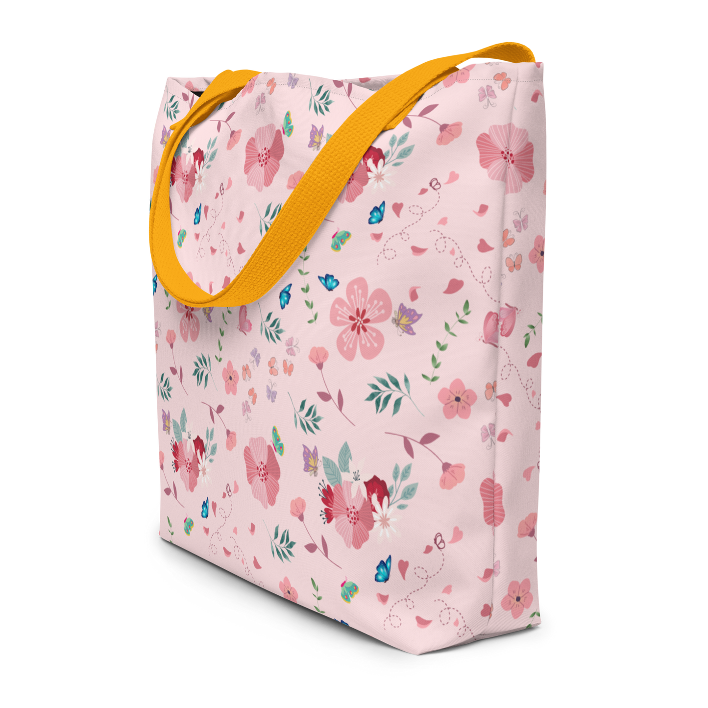 Large Tote Bag 16" x 20" | Pink Floral Butterfly Themed