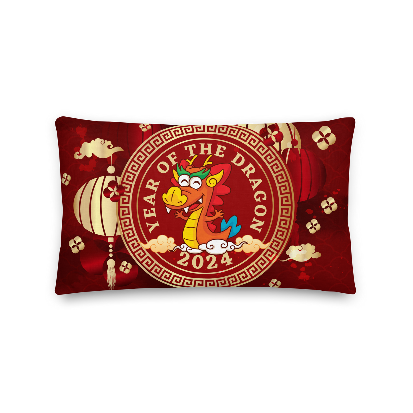 Premium Pillow | 18″×18″, 20″×12″, 22″×22″ | Year of the Dragon 2024 | Chinese Zodiac Sign Cartoon Design