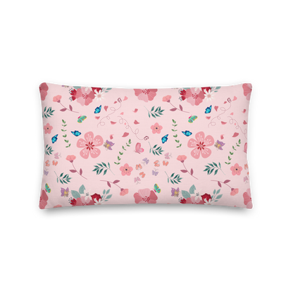Premium Pillow | 18″×18″, 20″×12″, 22″×22″ | Pink Floral Butterfly Themed