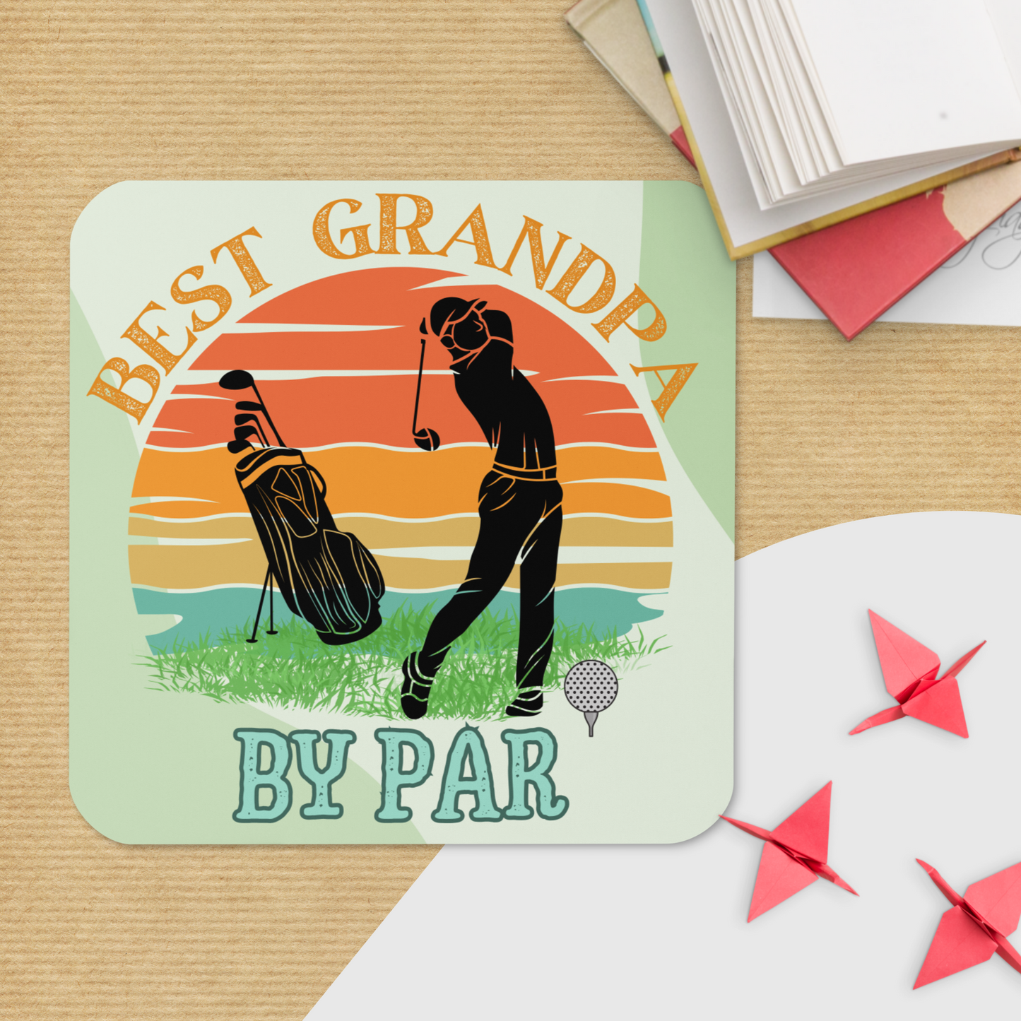 Cork-back coaster | Best Grandpa By Par Golf Sunset Themed