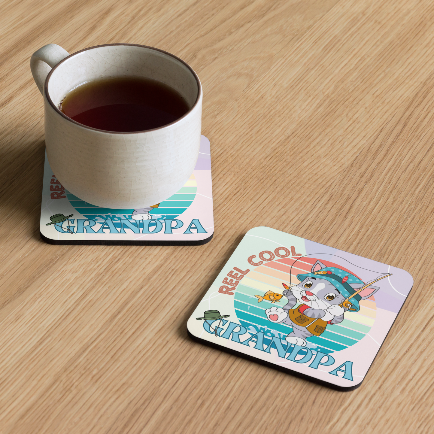 Cork-back coaster | Reel Cool Grandpa Best Grandpa Ever Cat Themed