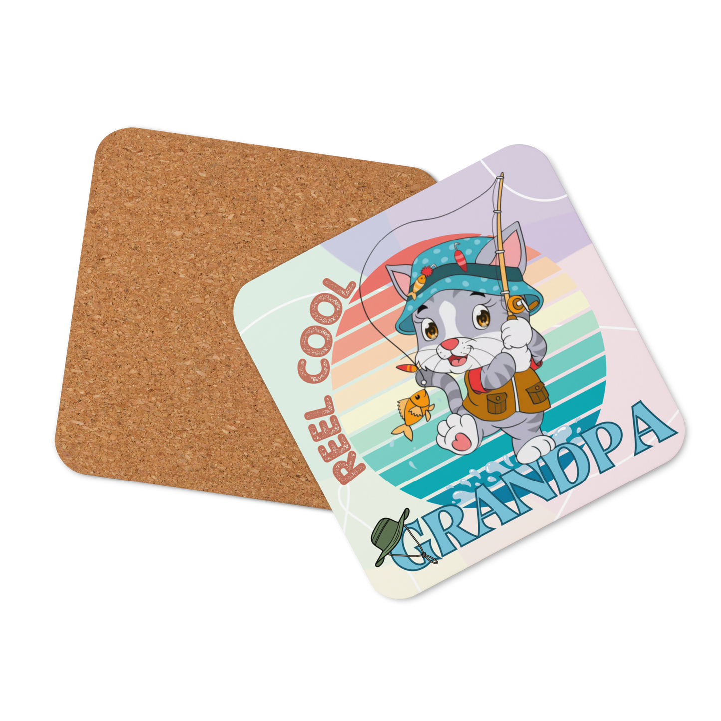 Cork-back coaster | Reel Cool Grandpa Best Grandpa Ever Cat Themed