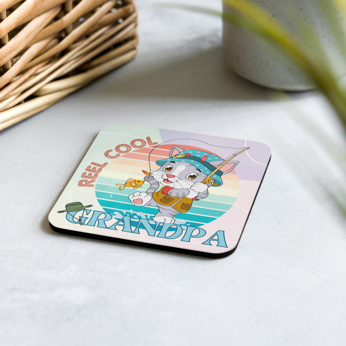 Cork-back coaster | Reel Cool Grandpa Best Grandpa Ever Cat Themed