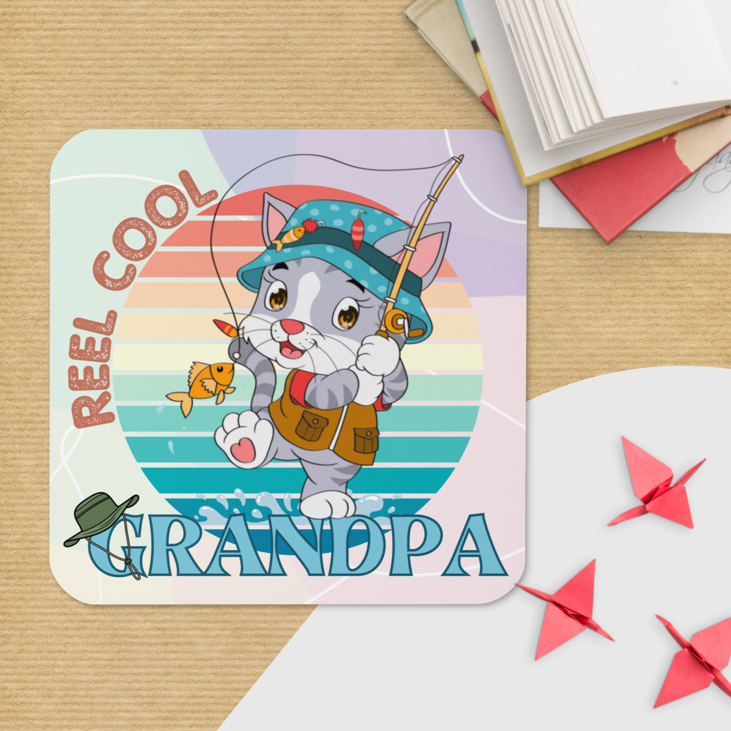 Cork-back coaster | Reel Cool Grandpa Best Grandpa Ever Cat Themed