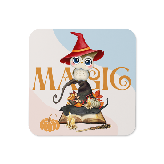 Cork-back coaster | The Magic Witch Owl Fall Themed