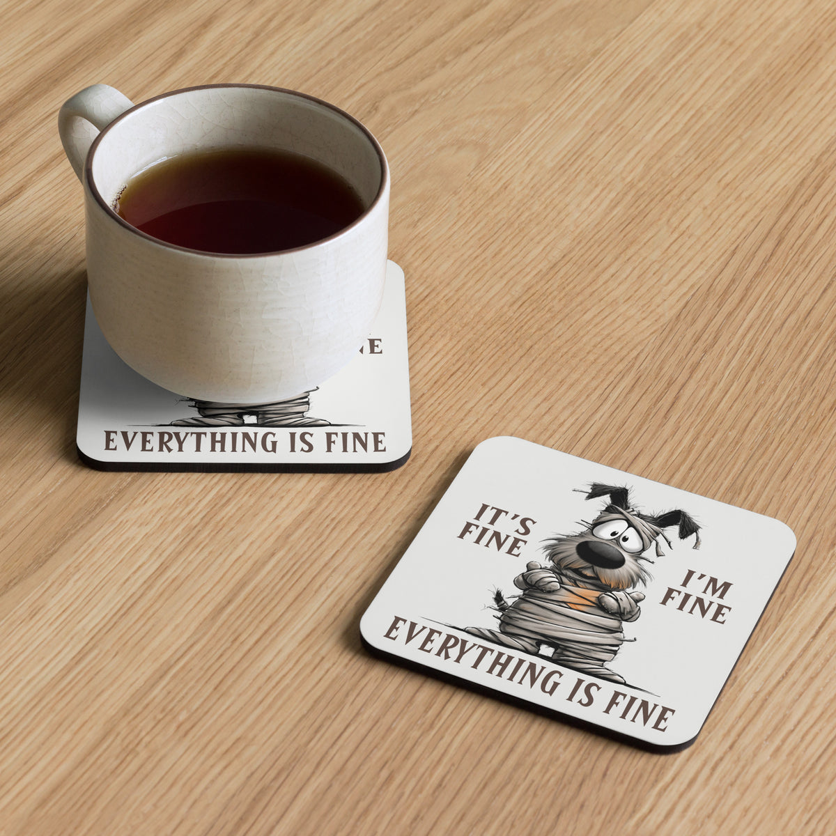 Cork-back coaster | Everything is Fine Mummy Dog