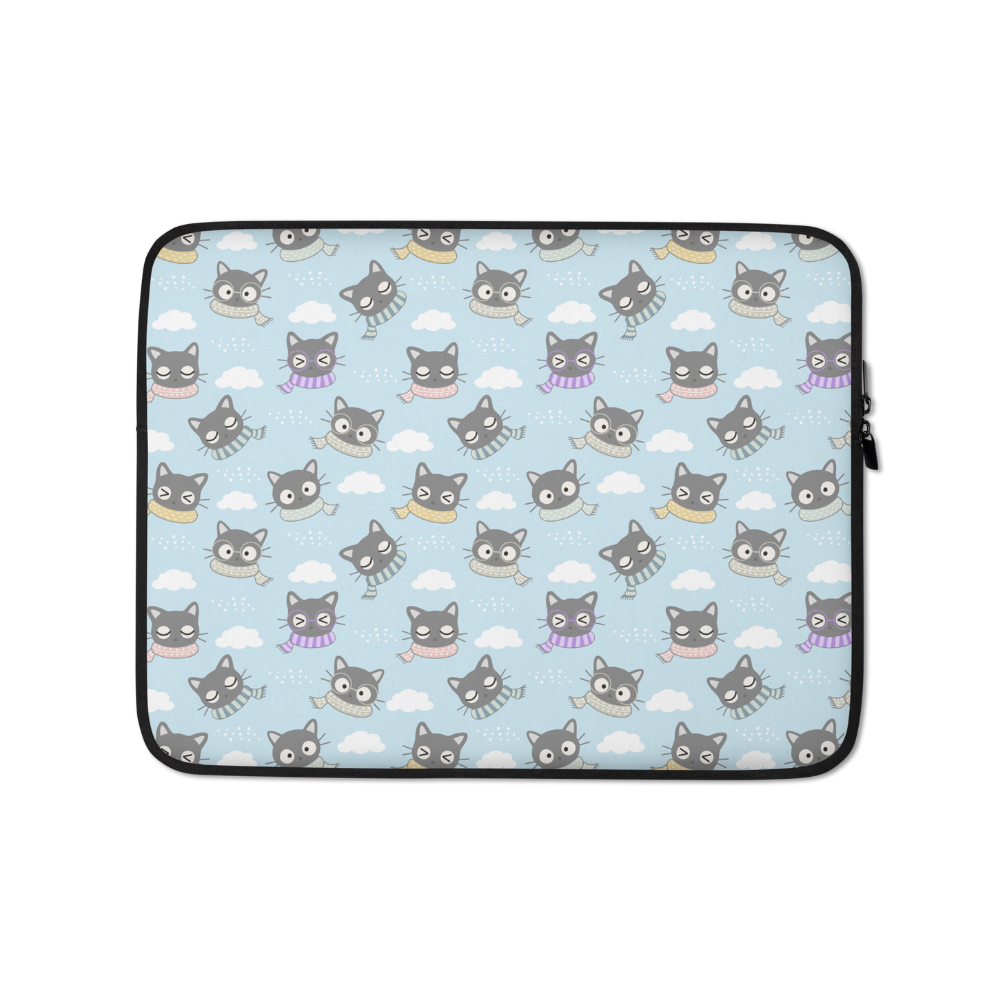 Laptop Sleeve 13" or 15" | Gray Cat with Scarf in the Cloud