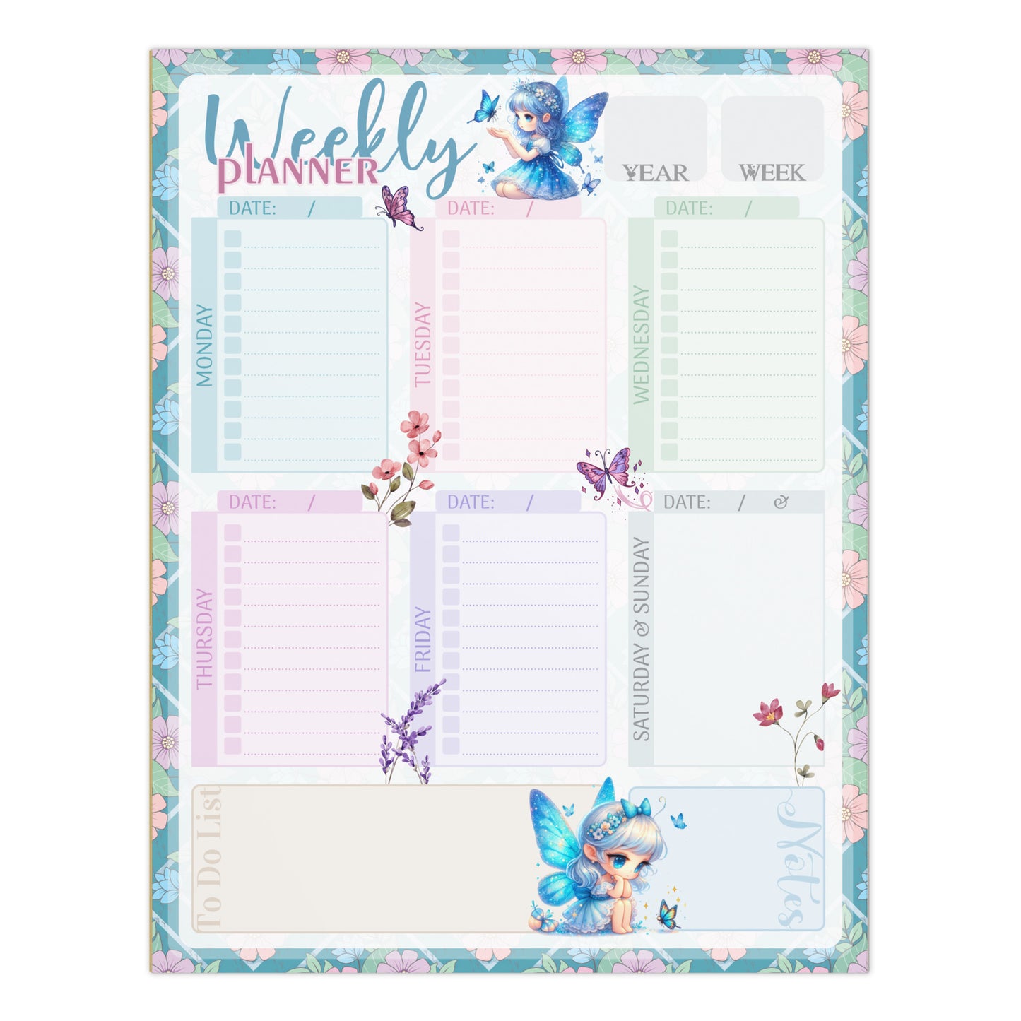 Notepad (Large) | Floral Butterfly Fairy Weekly Planner
