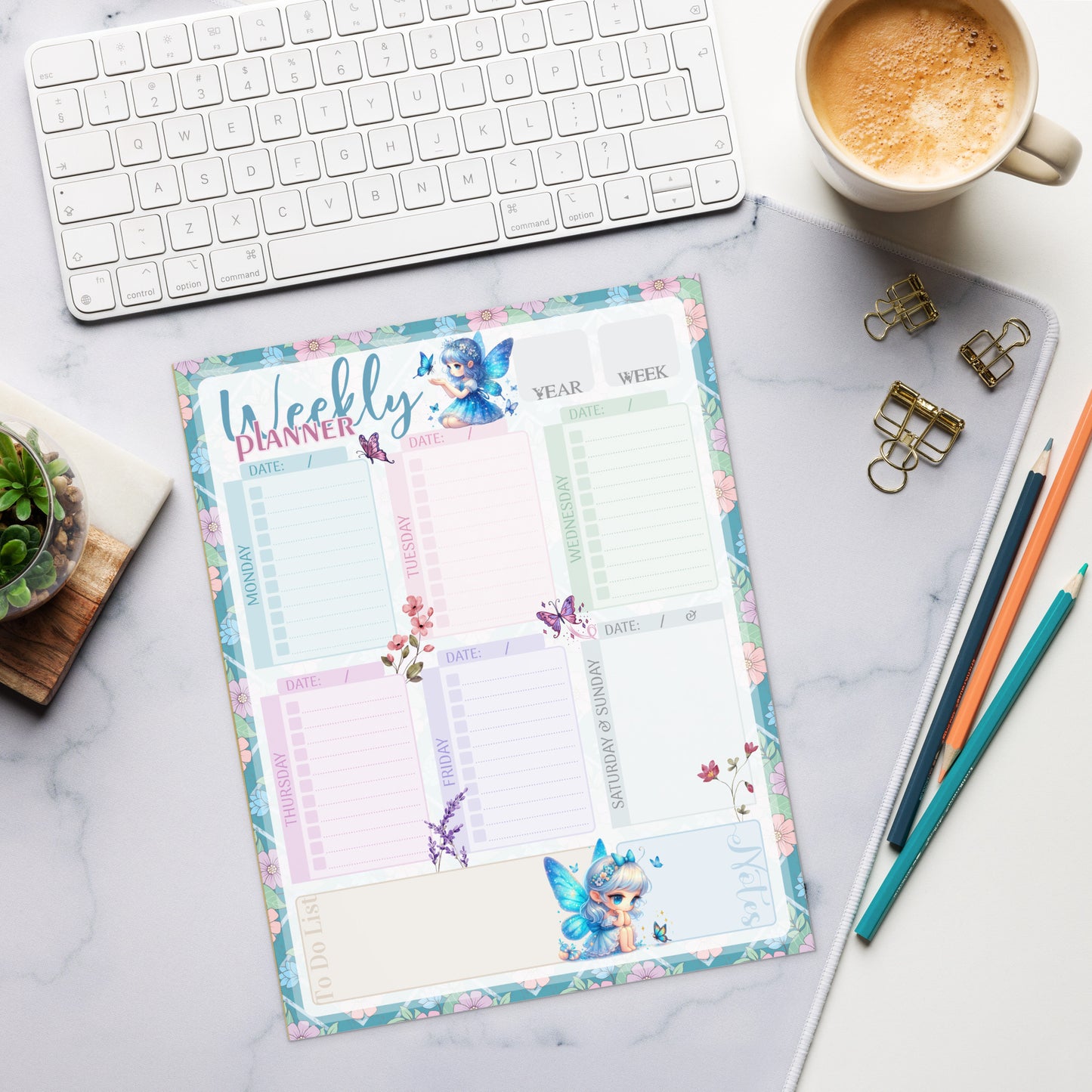 Notepad (Large) | Floral Butterfly Fairy Weekly Planner