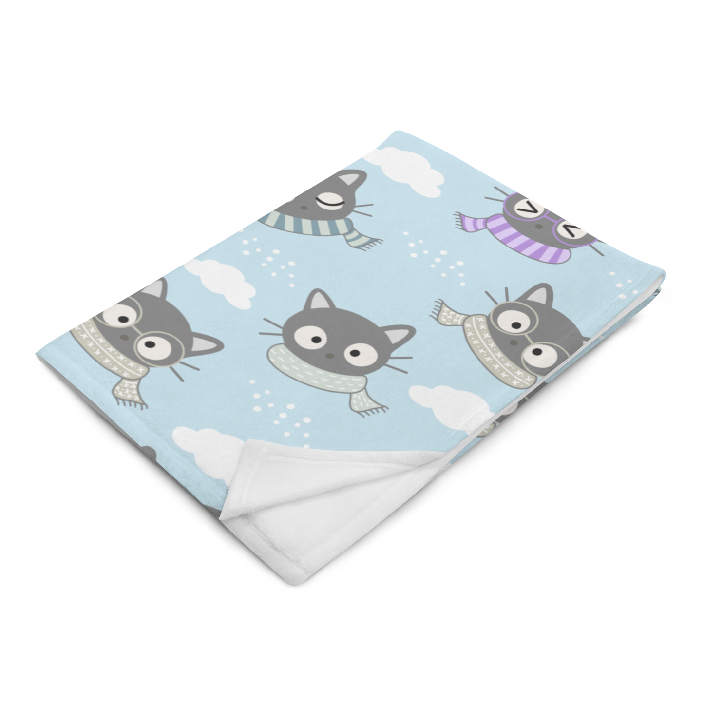 Throw Blanket | Gray Cat with Scarf in the Cloud