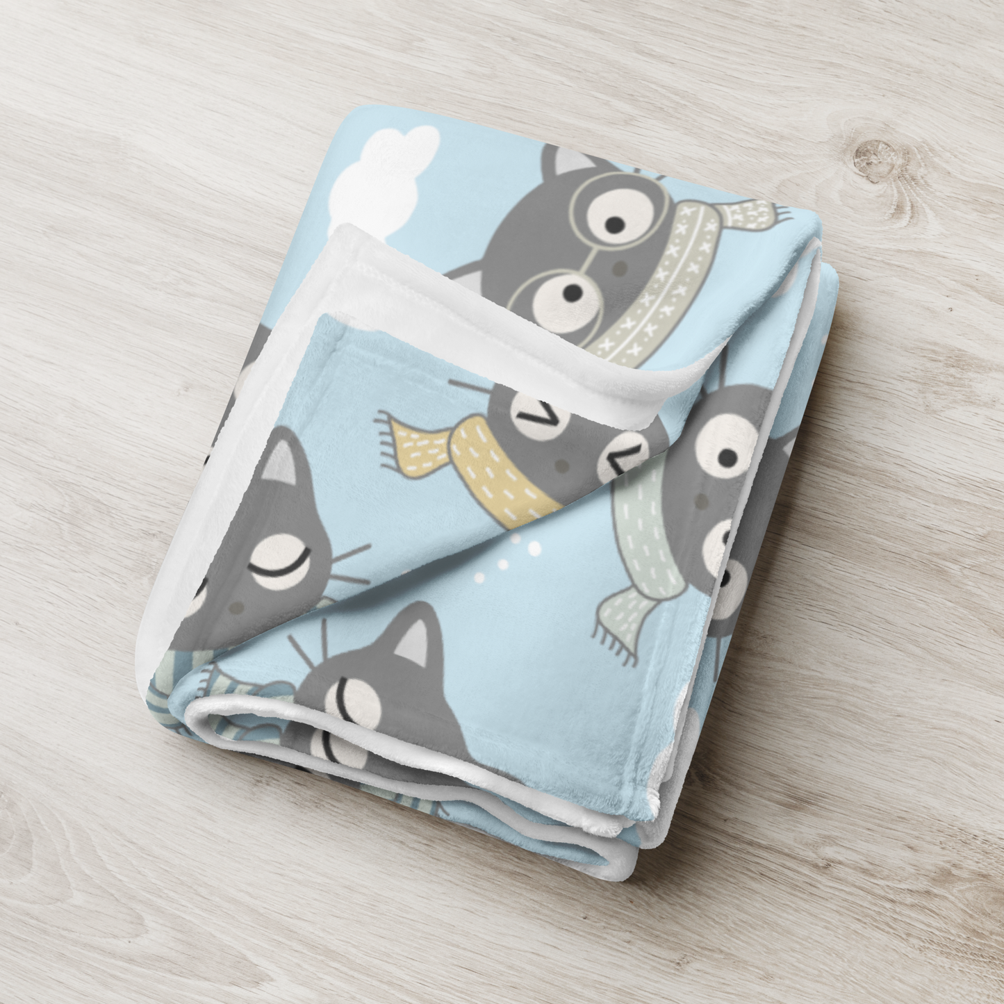 Throw Blanket | Gray Cat with Scarf in the Cloud