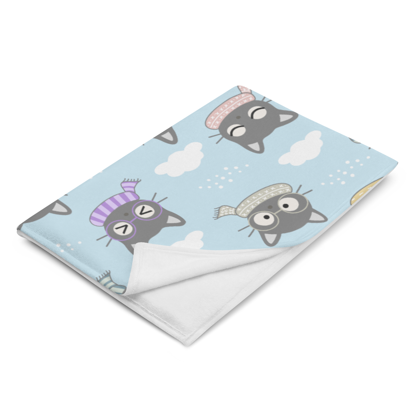 Throw Blanket | Gray Cat with Scarf in the Cloud