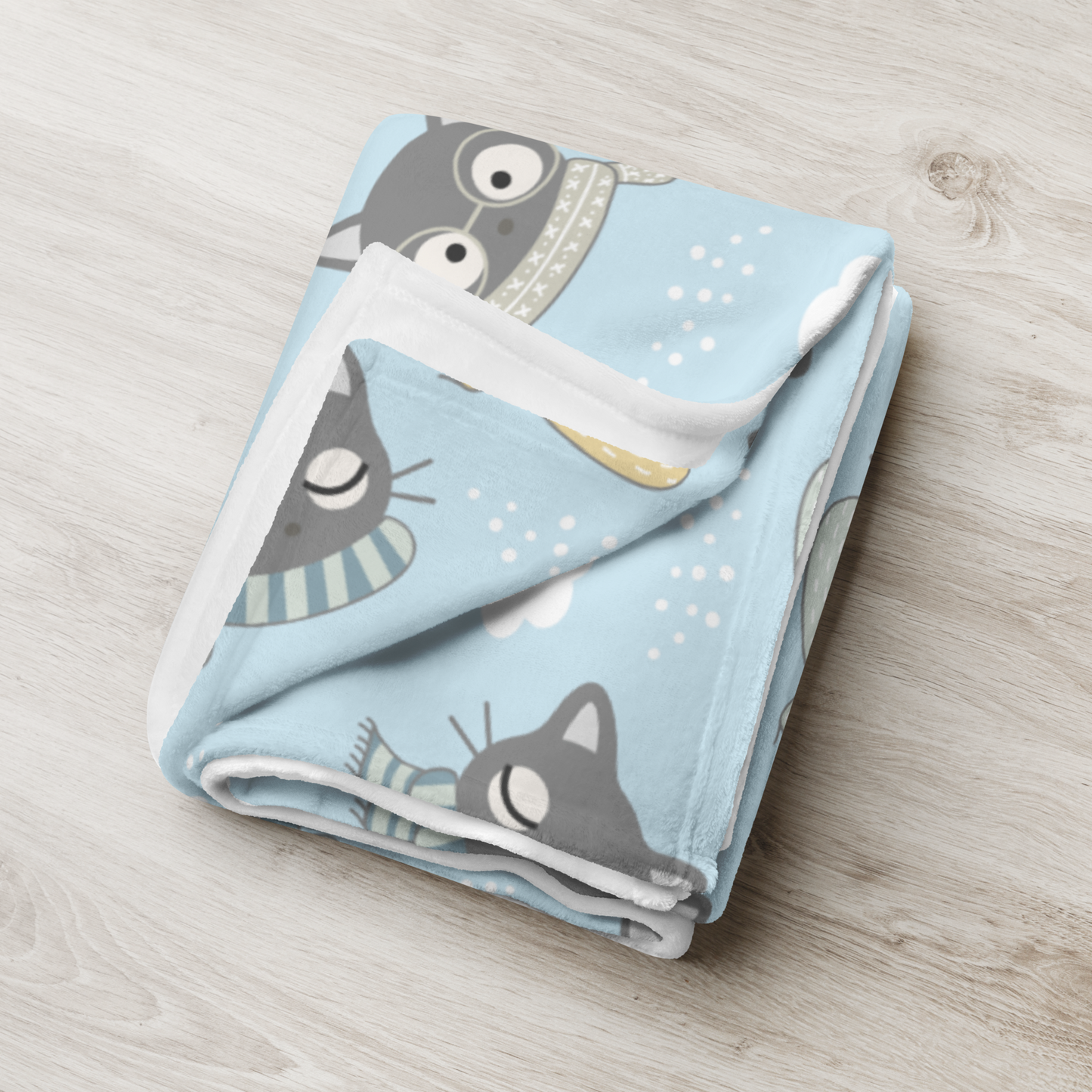 Throw Blanket | Gray Cat with Scarf in the Cloud