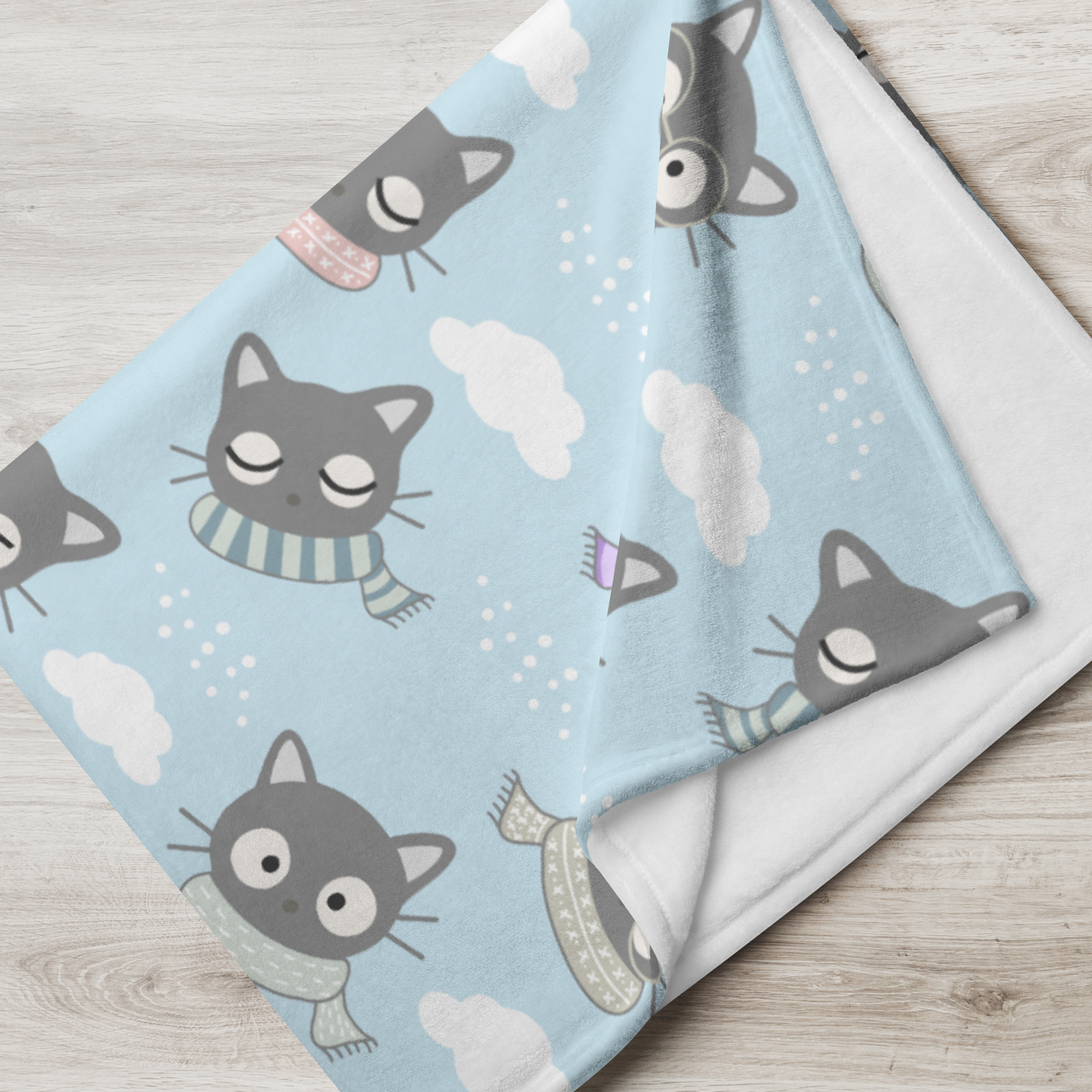 Throw Blanket | Gray Cat with Scarf in the Cloud