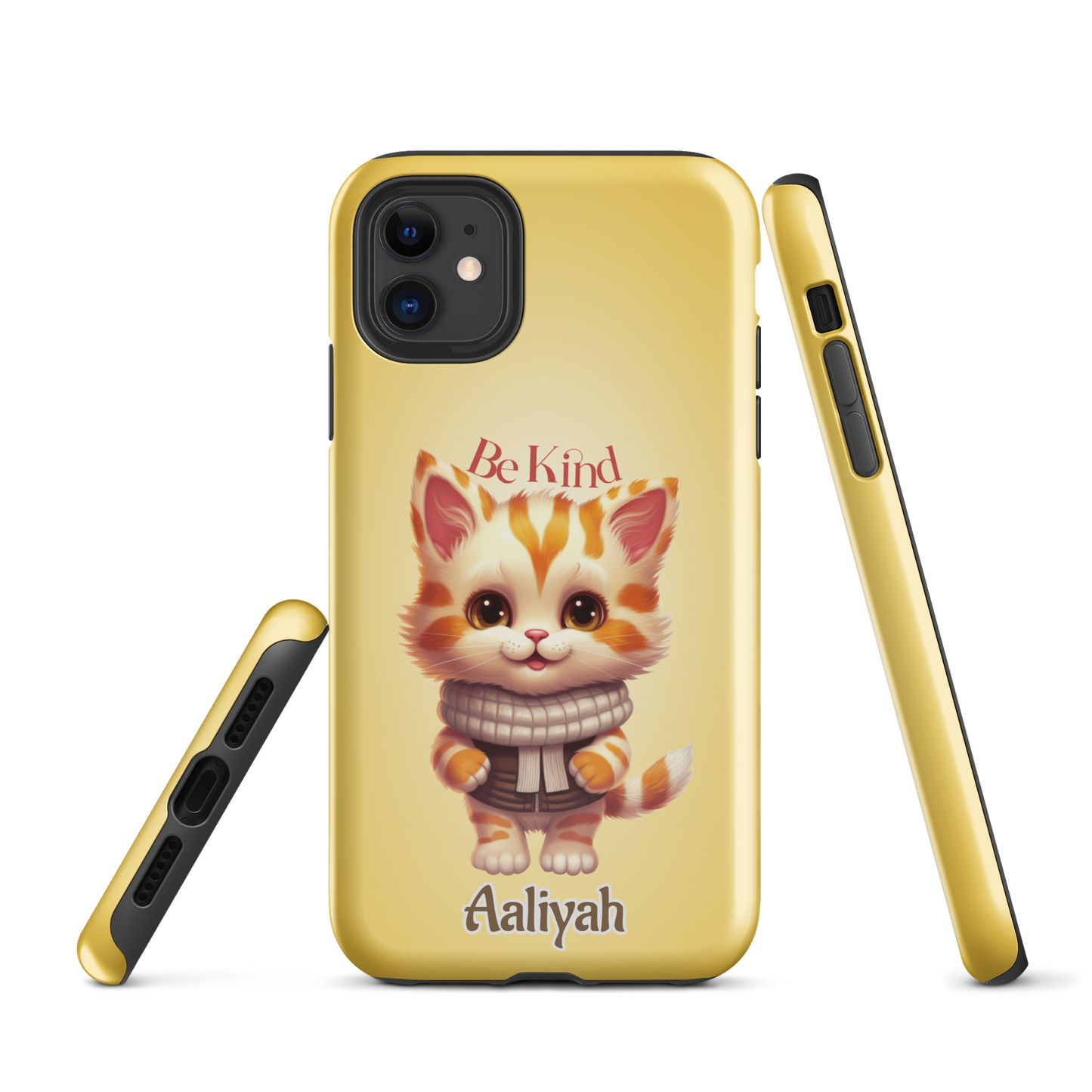 Tough case for iPhone 11, 12, 13, 14, 15 Variations | Add Your Name Be Kind Cute Cat