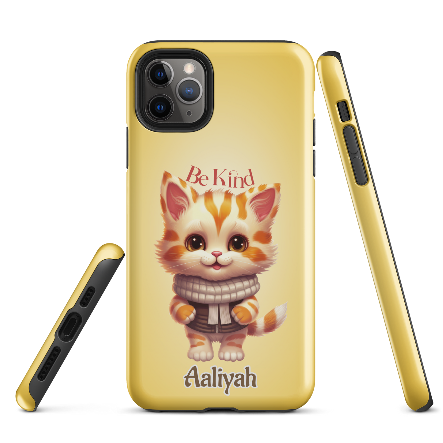 Tough case for iPhone 11, 12, 13, 14, 15 Variations | Add Your Name Be Kind Cute Cat