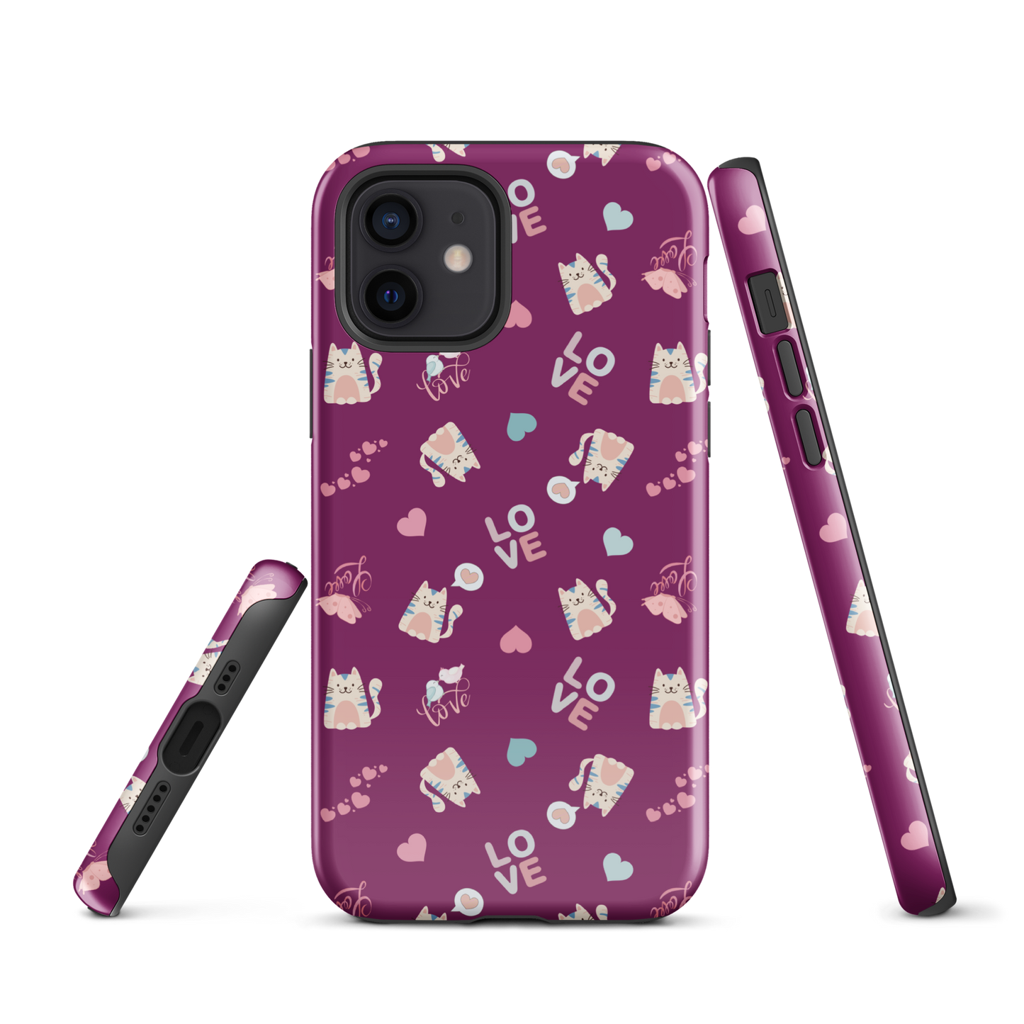 Tough case for iPhone 11, 12, 13, 14, 15 Variations | Adorable Cat Love Theme