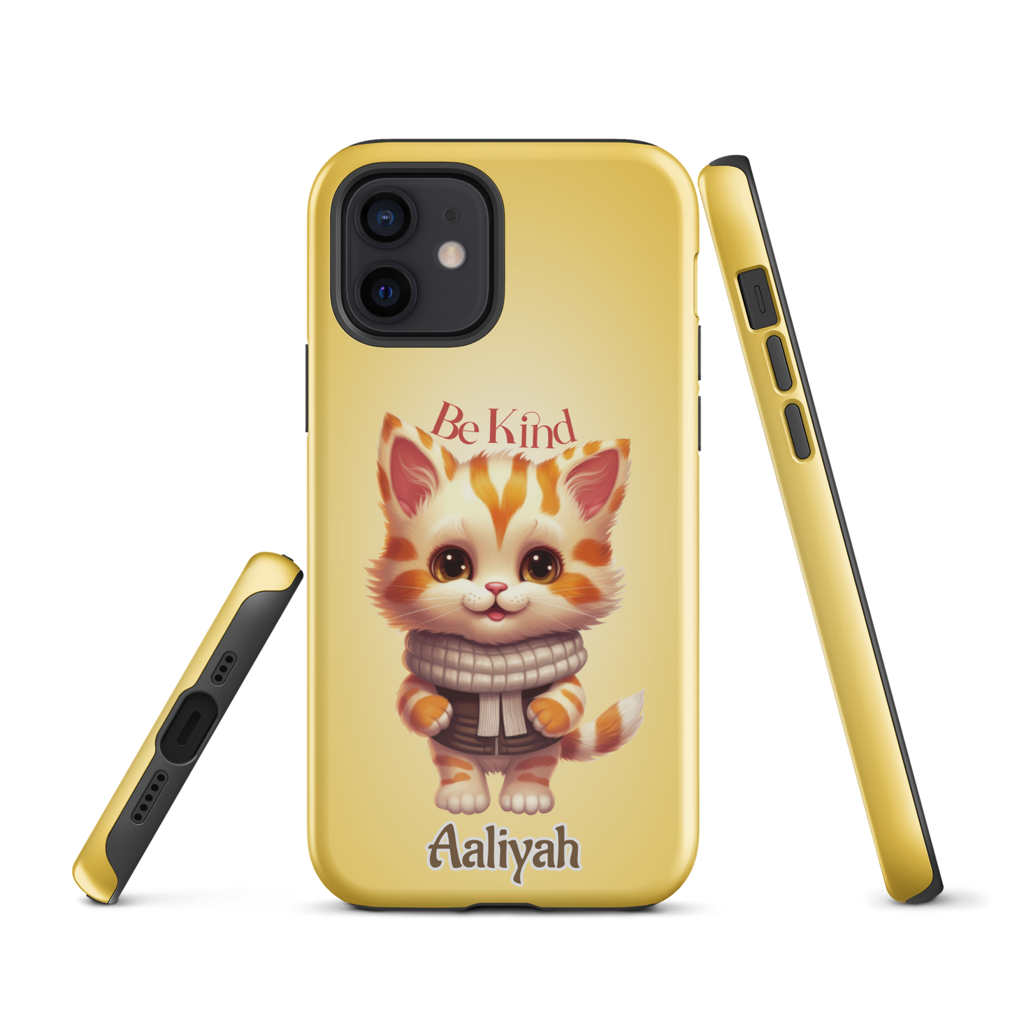 Tough case for iPhone 11, 12, 13, 14, 15 Variations | Add Your Name Be Kind Cute Cat