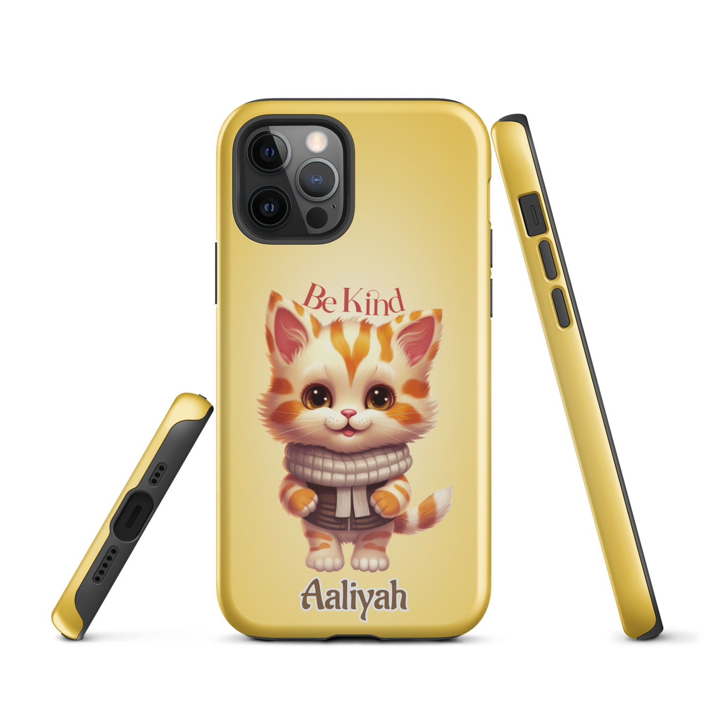 Tough case for iPhone 11, 12, 13, 14, 15 Variations | Add Your Name Be Kind Cute Cat