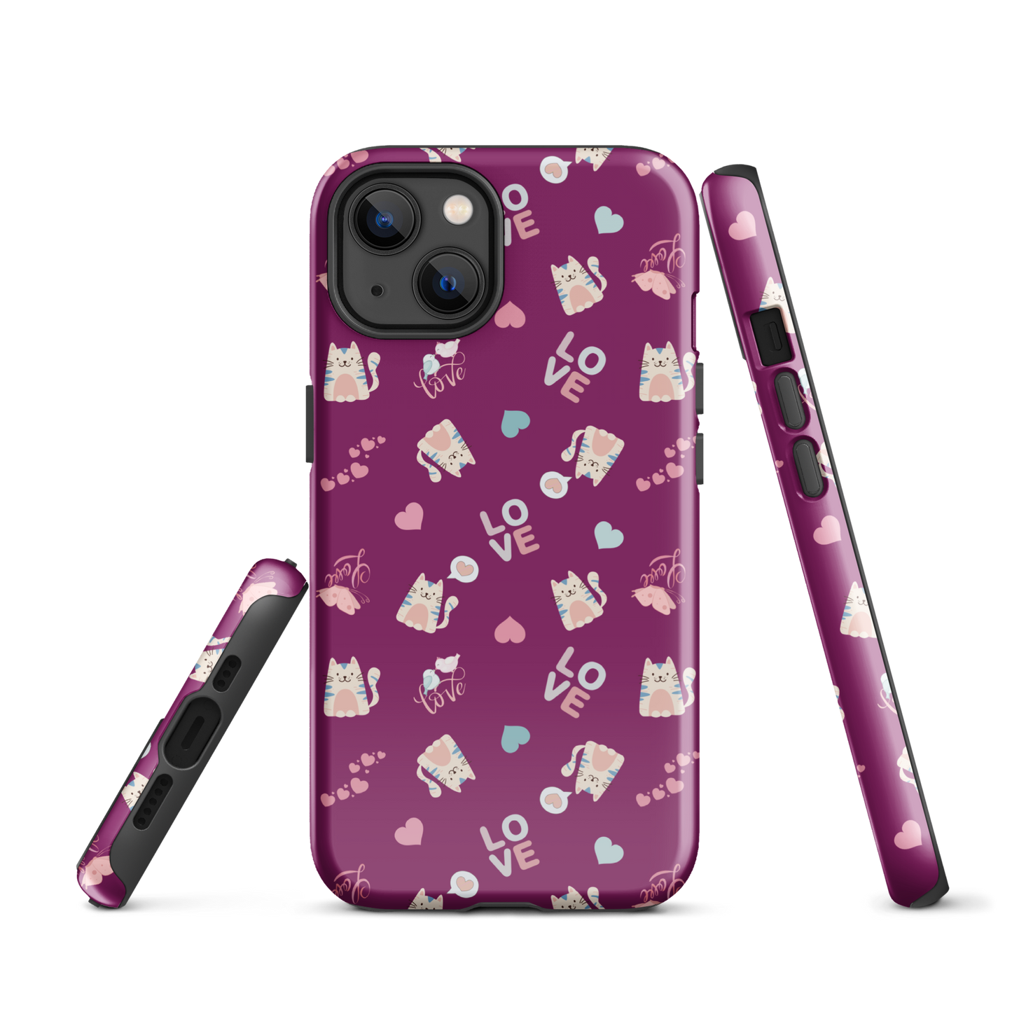 Tough case for iPhone 11, 12, 13, 14, 15, 16 Variations | Adorable Cat Love Theme