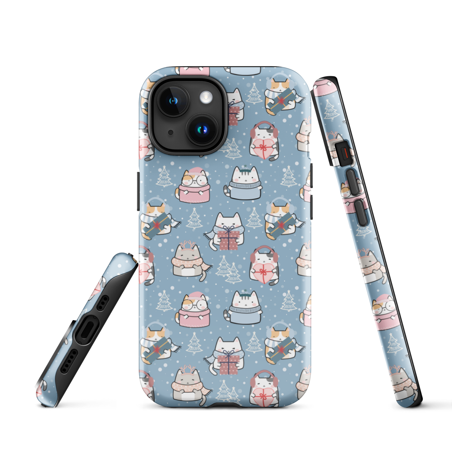 Tough case for iPhone 11, 12, 13, 14, 15 Variations | Cat Winter Blue Background