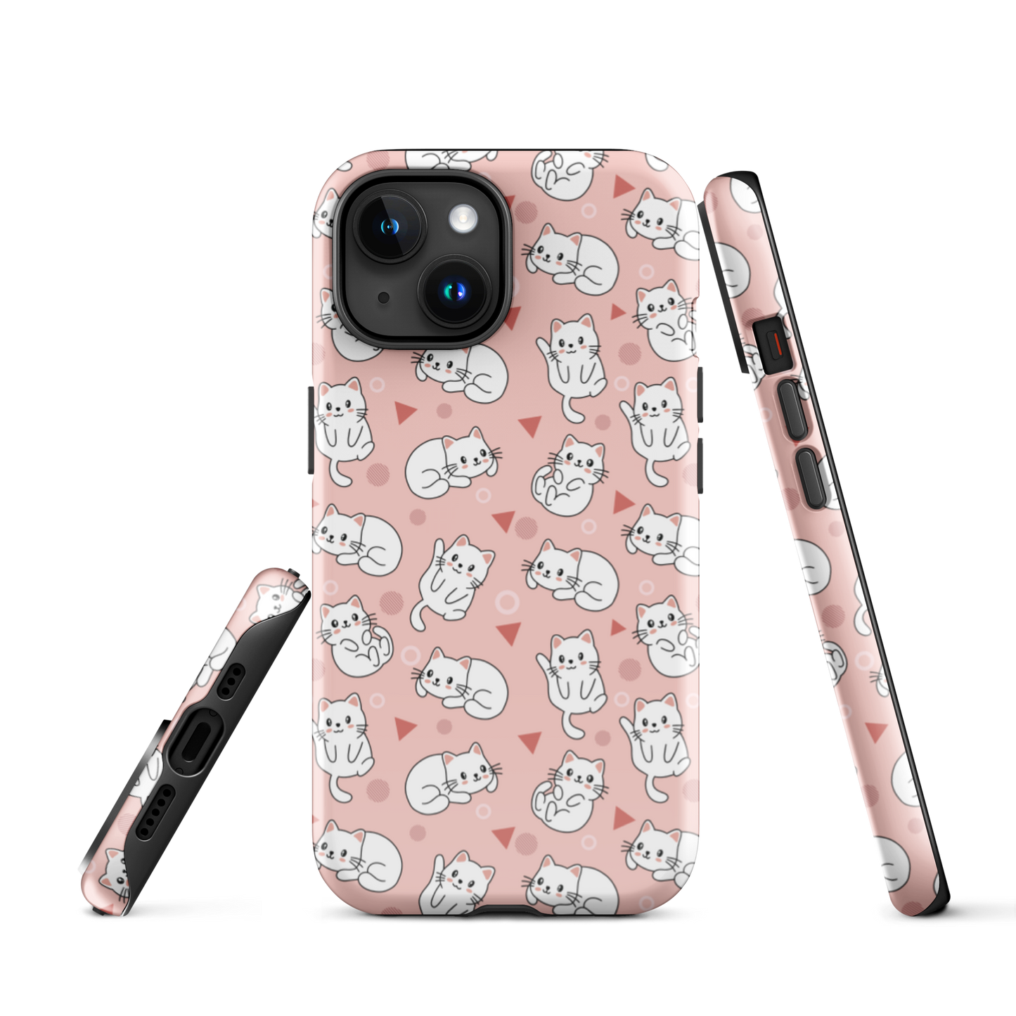 Tough case for iPhone 11, 12, 13, 14, 15, 16 Variations | White Cat Pink Background