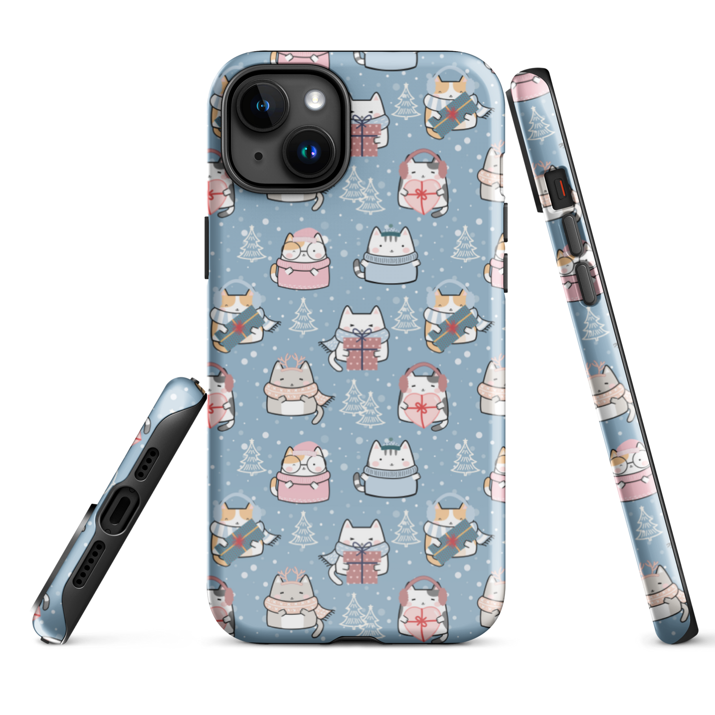 Tough case for iPhone 11, 12, 13, 14, 15 Variations | Cat Winter Blue Background