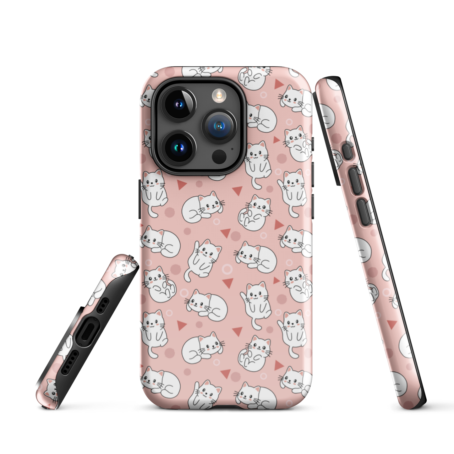 Tough case for iPhone 11, 12, 13, 14, 15 Variations | White Cat Pink Background