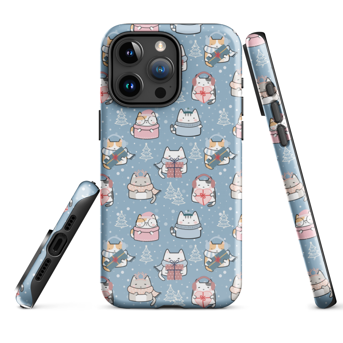 Tough case for iPhone 11, 12, 13, 14, 15 Variations | Cat Winter Blue Background