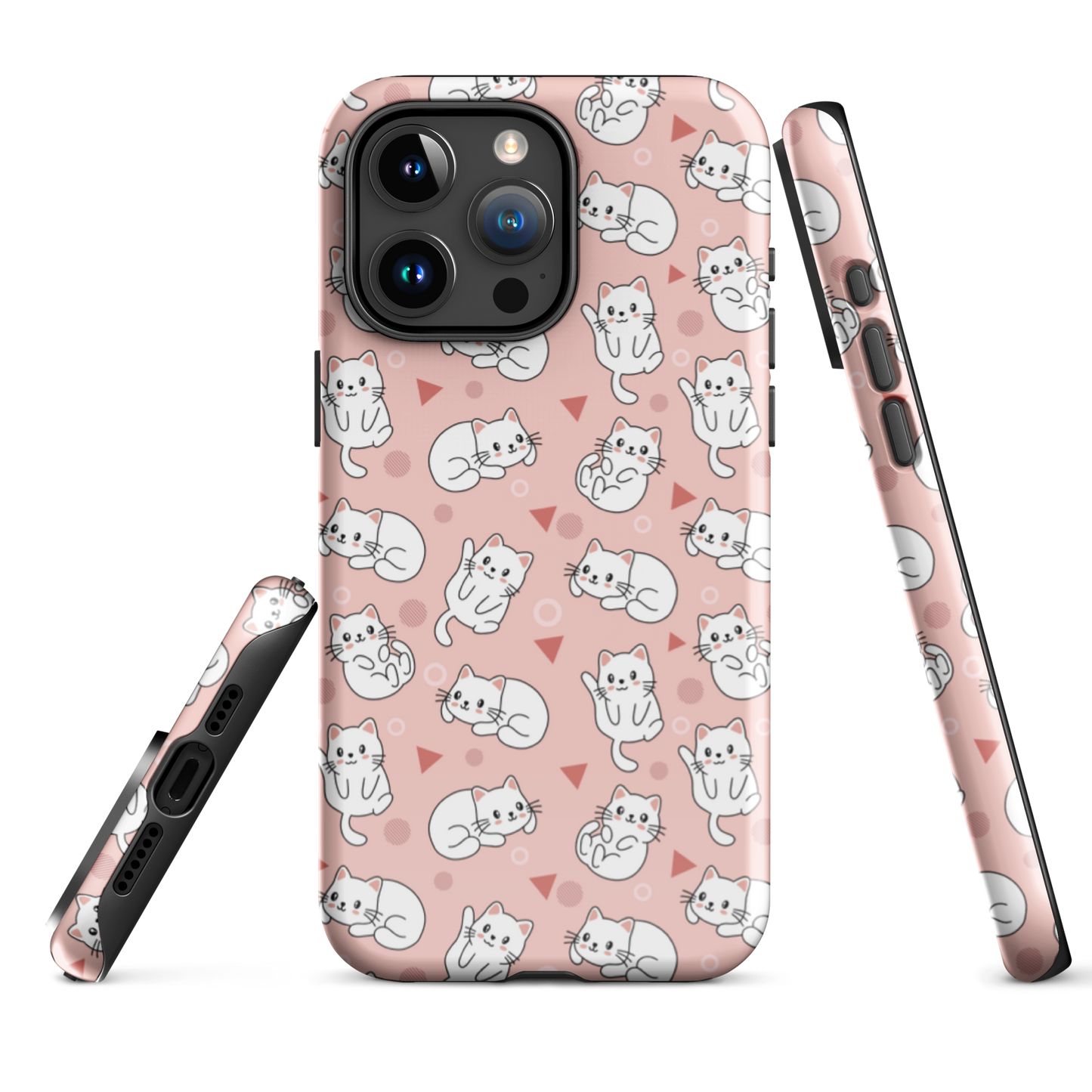 Tough case for iPhone 11, 12, 13, 14, 15 Variations | White Cat Pink Background