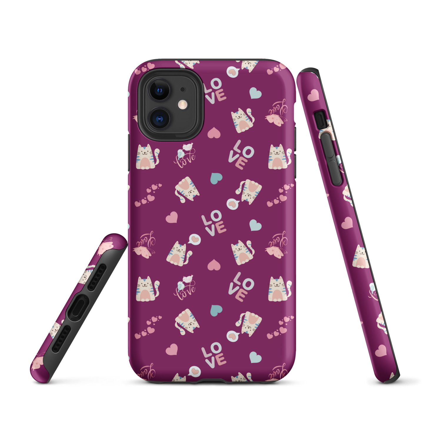 Tough case for iPhone 11, 12, 13, 14, 15, 16 Variations | Adorable Cat Love Theme