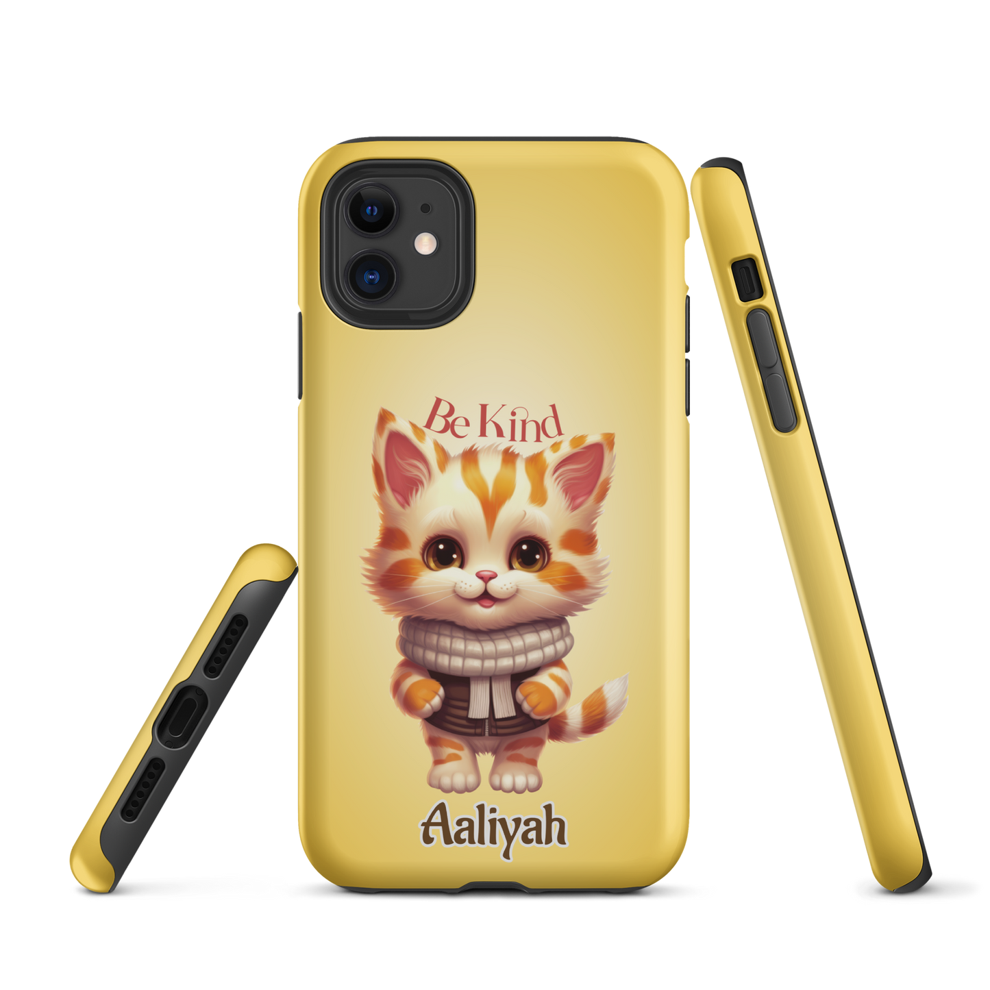 Tough case for iPhone 11, 12, 13, 14, 15 Variations | Add Your Name Be Kind Cute Cat