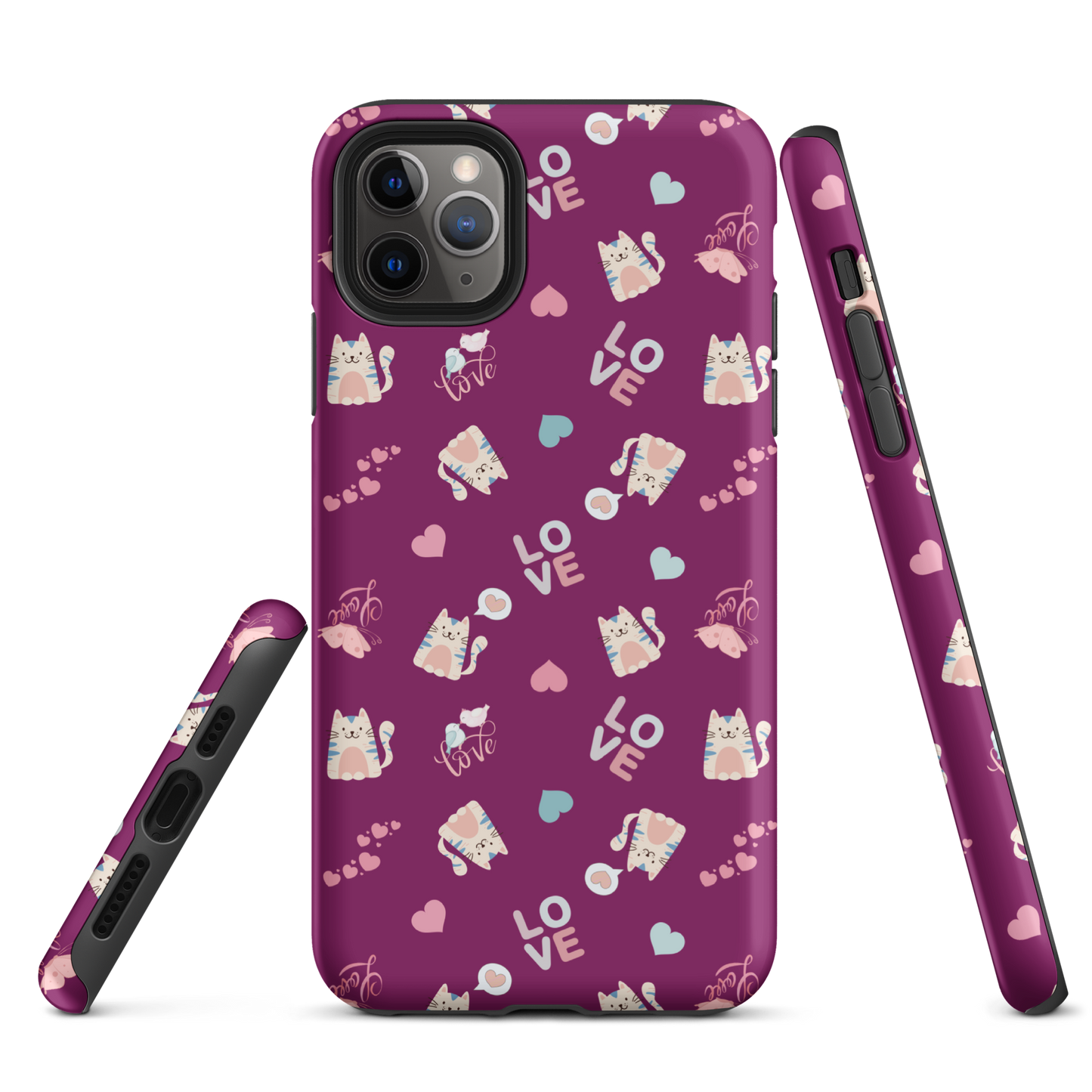 Tough case for iPhone 11, 12, 13, 14, 15, 16 Variations | Adorable Cat Love Theme