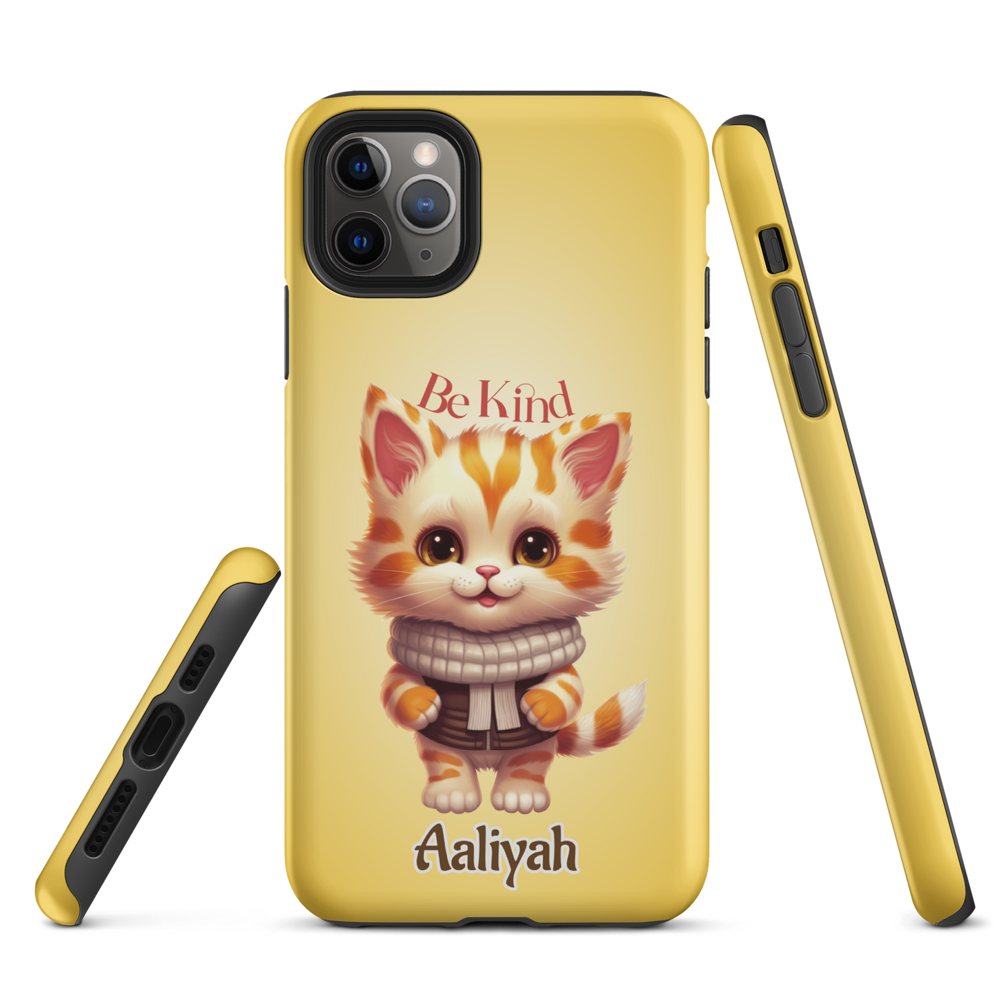 Tough case for iPhone 11, 12, 13, 14, 15 Variations | Add Your Name Be Kind Cute Cat