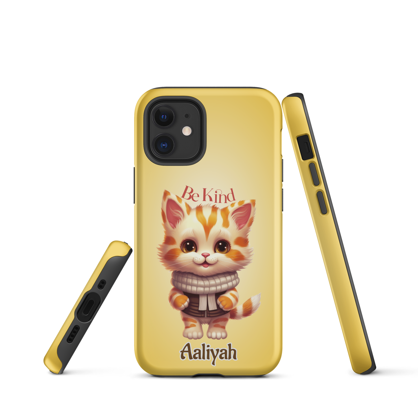 Tough case for iPhone 11, 12, 13, 14, 15 Variations | Add Your Name Be Kind Cute Cat