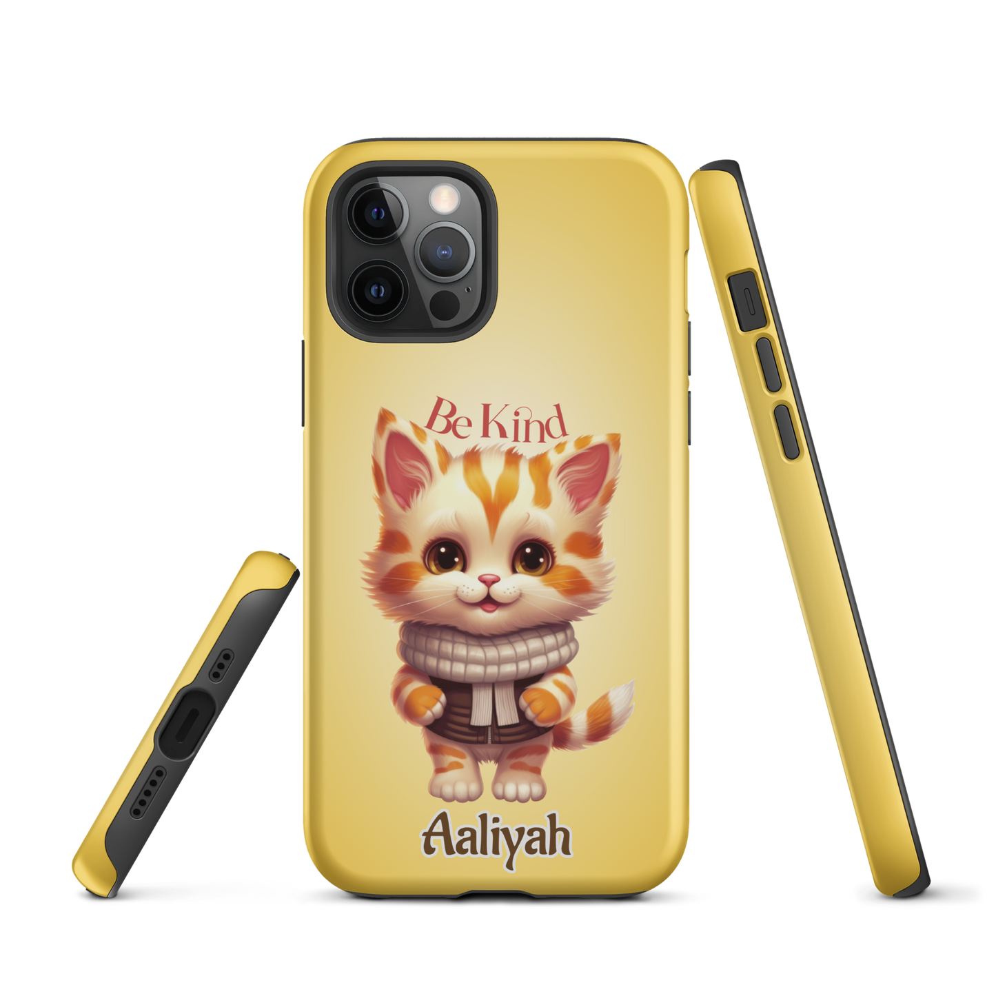 Tough case for iPhone 11, 12, 13, 14, 15 Variations | Add Your Name Be Kind Cute Cat