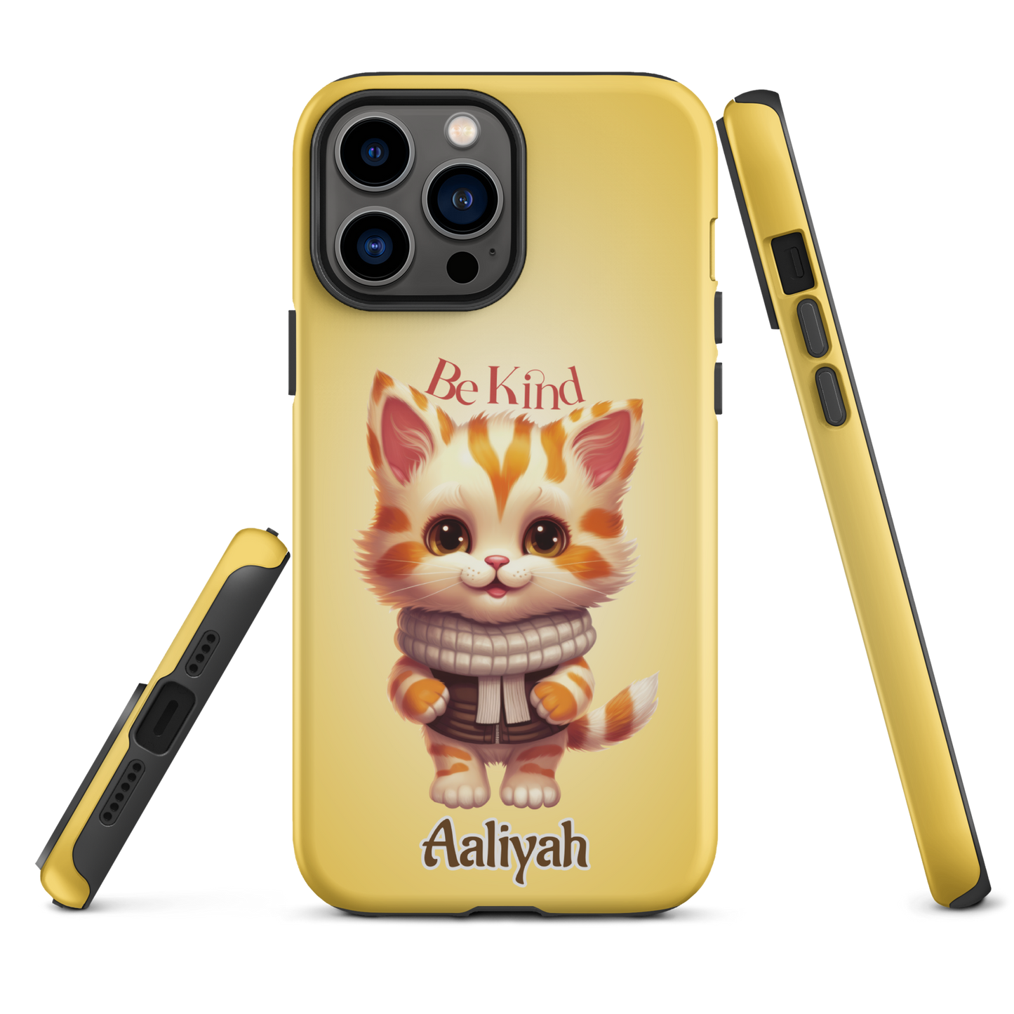 Tough case for iPhone 11, 12, 13, 14, 15 Variations | Add Your Name Be Kind Cute Cat