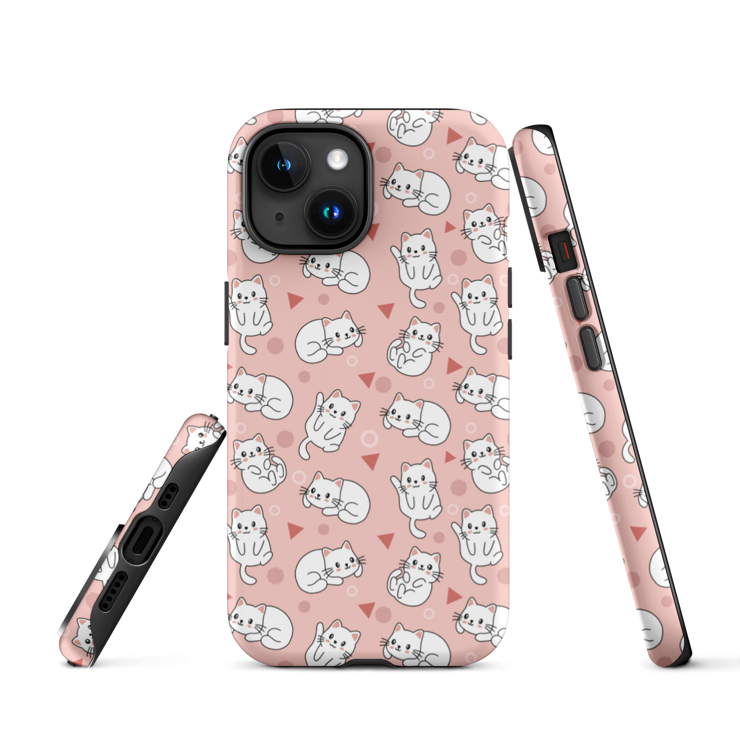 Tough case for iPhone 11, 12, 13, 14, 15 Variations | White Cat Pink Background