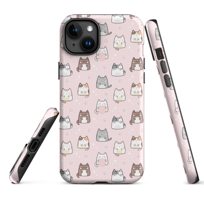 Tough case for iPhone 11, 12, 13, 14, 15 Variations | Cute Cat with Heart Pink Background