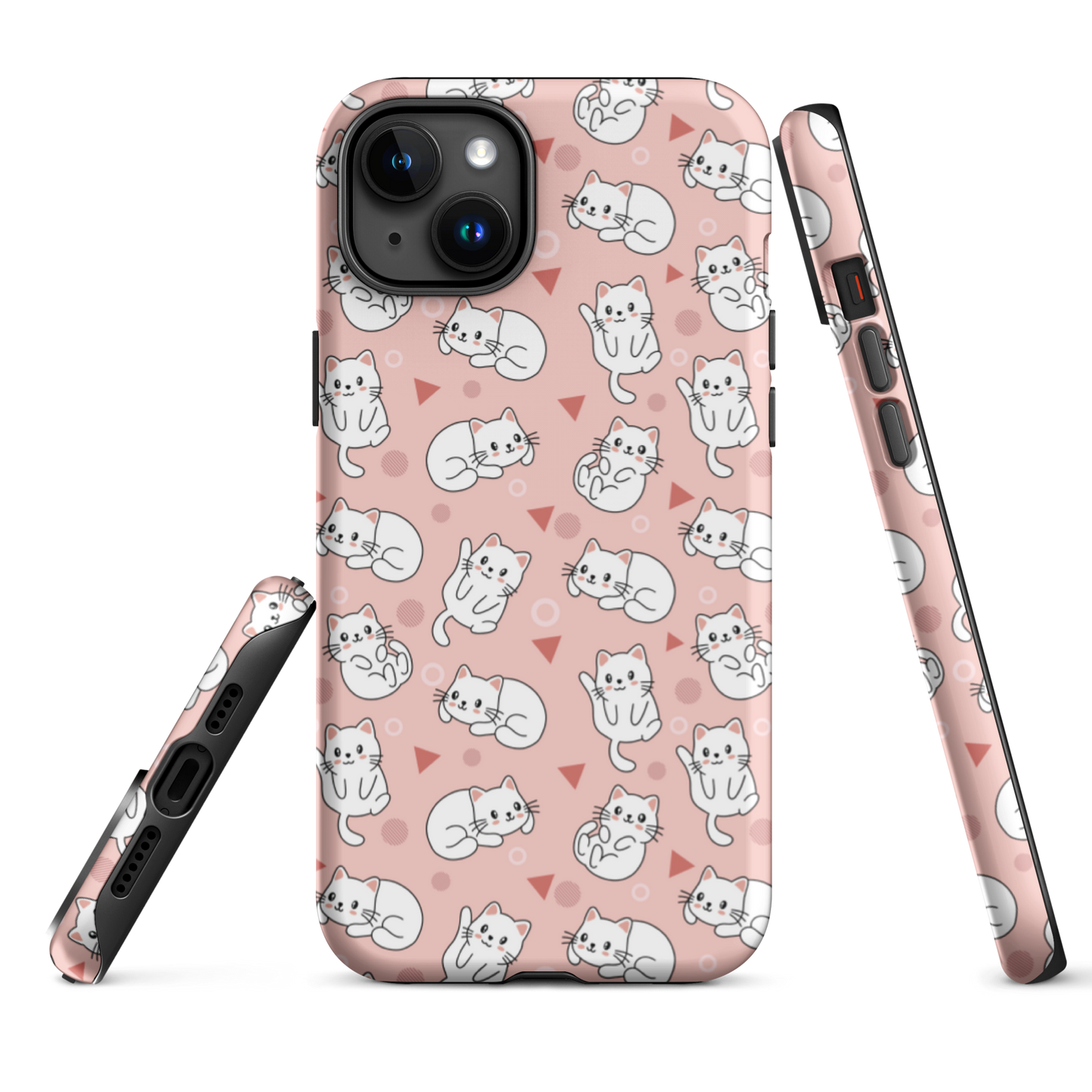 Tough case for iPhone 11, 12, 13, 14, 15 Variations | White Cat Pink Background