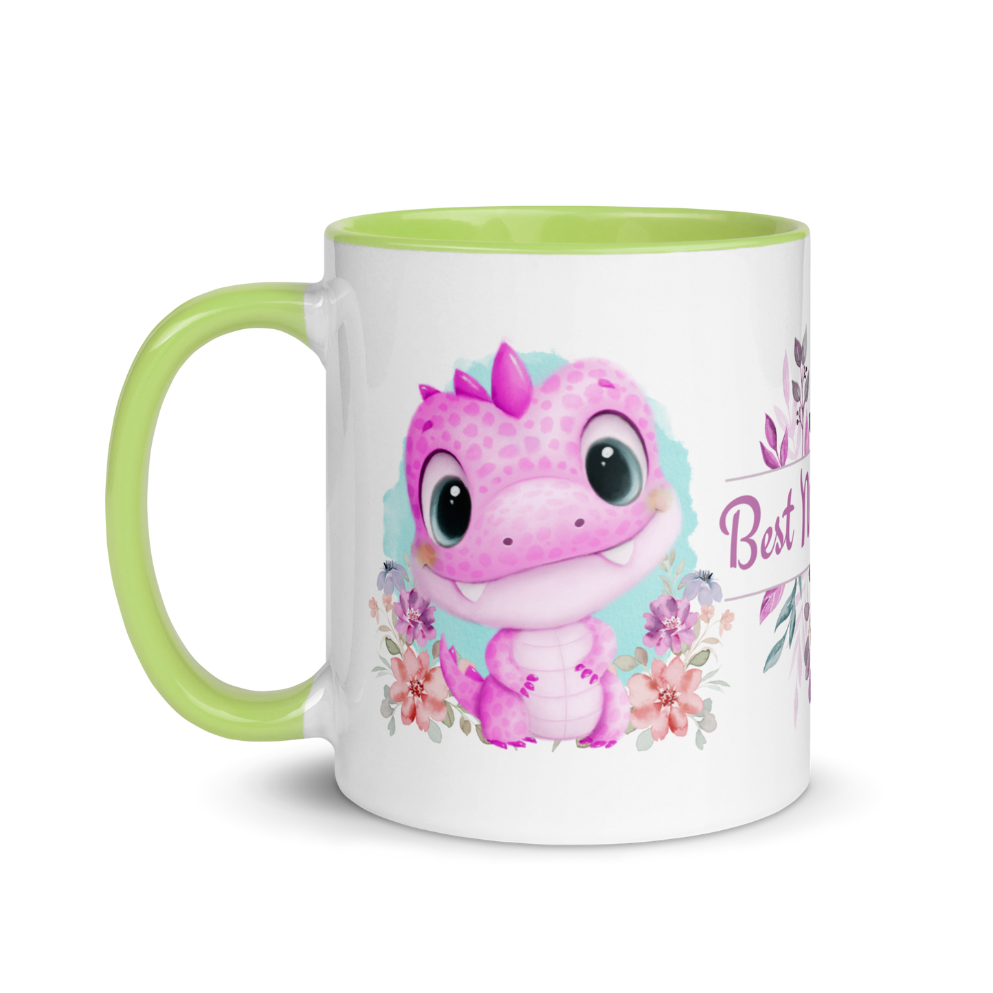 Accent Coffee Mug 11oz | Cute Pink Dinosaur Floral Best Mom Ever