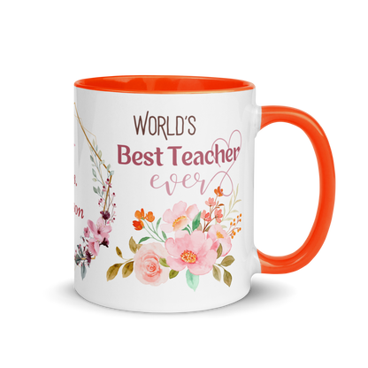 Personalized Coffee Mug 11oz | World's Best Teacher Ever Floral Themed