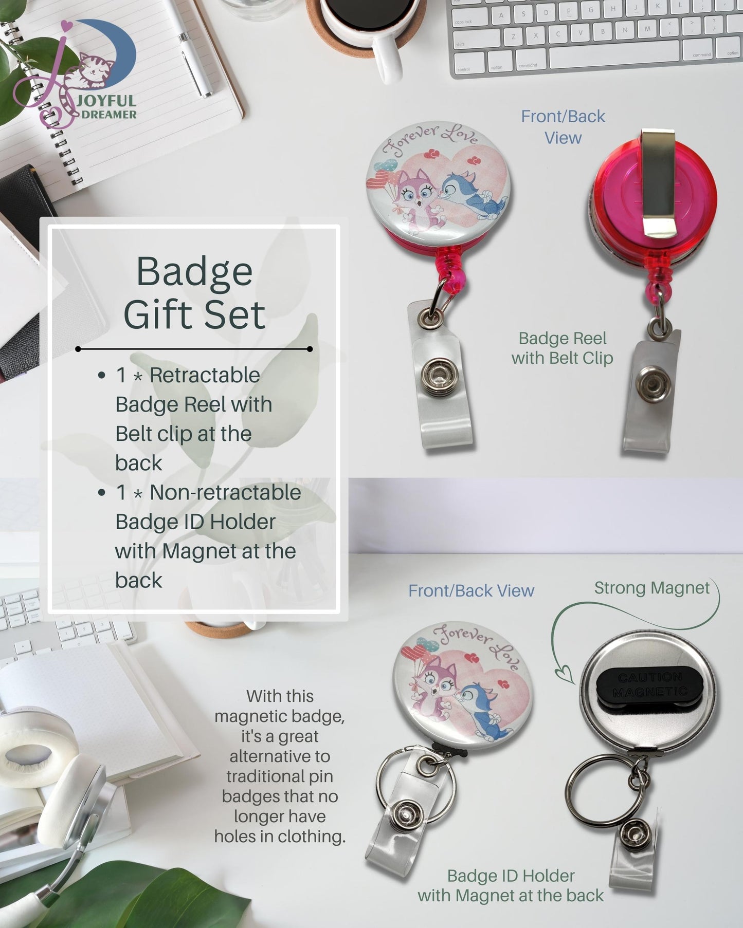 Gift Set | 2 Pack Badges::1 Retractable Badge Reel+1 Non-retractable