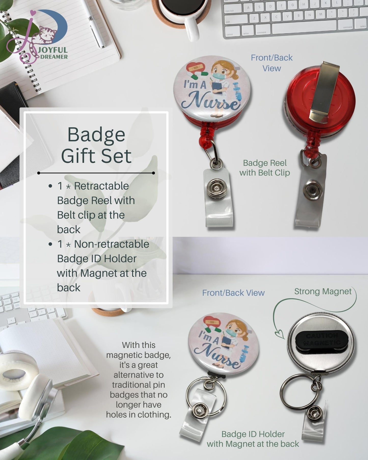 Gift Set | 2 Pack Badges::1 Retractable Badge Reel+1 Non-retractable