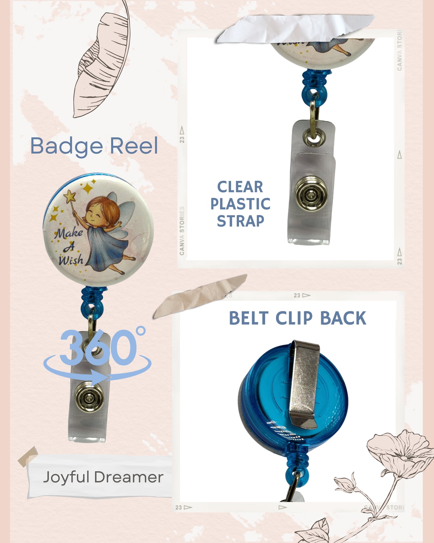 Retractable Badge Reel ID Name Holder with Belt Clip | Fantasy Fairy Themed